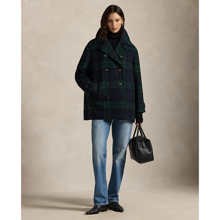 PRL Plaid Wool-Blend Tweed Peacoat/ Kaput 211978397001