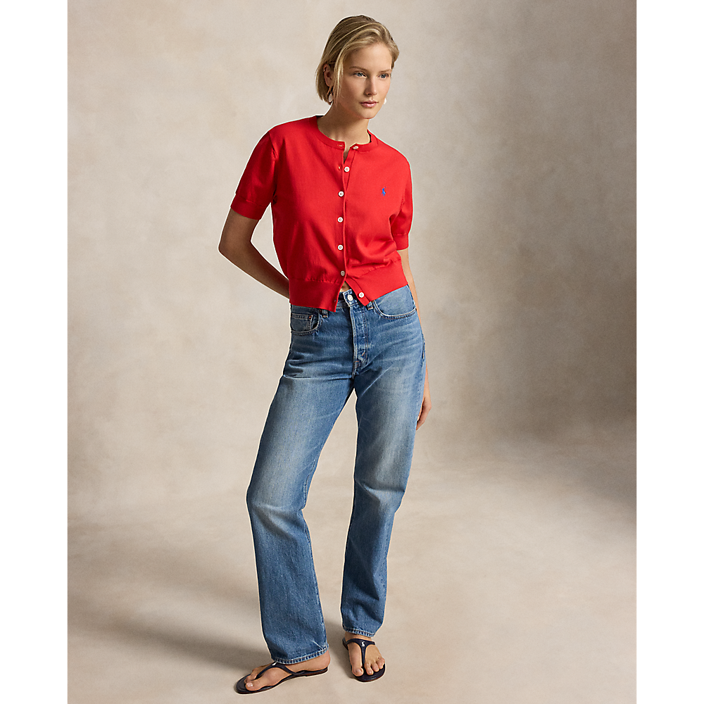 PRL Cotton-Blend Short-Sleeve Cardigan/Pulover 211A12718002