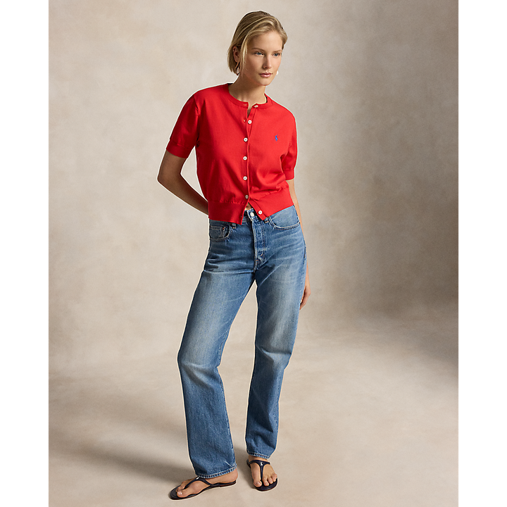PRL Cotton-Blend Short-Sleeve Cardigan/Pulover 211A12718002