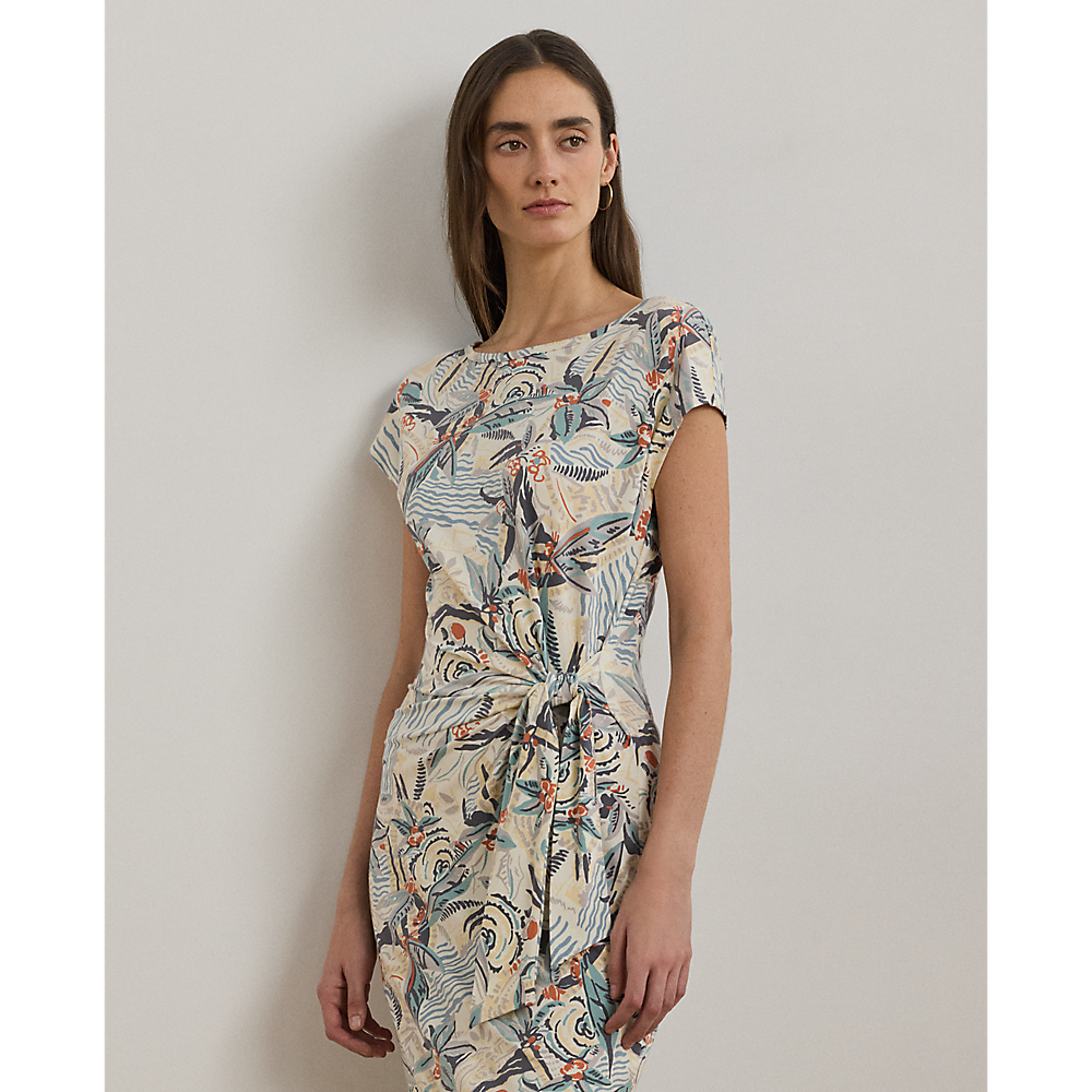 LRL Tie-Front Print Boatneck Midi Dress/Haljina 250964087001