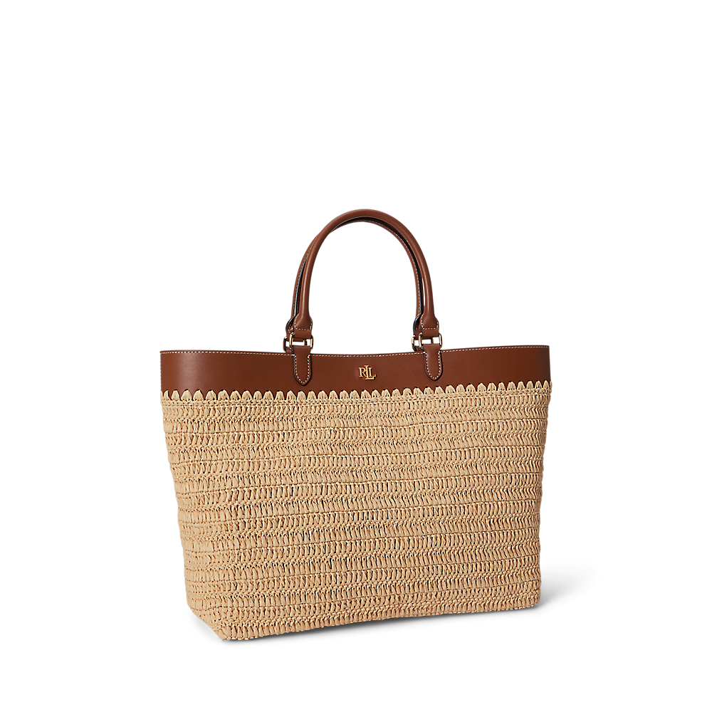 LRL Leather-Trim Straw Large Kyla Tote Bag/Torba 431982183001