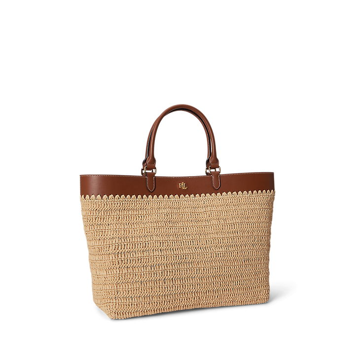 LRL Leather-Trim Straw Large Kyla Tote Bag/Torba 431982183001