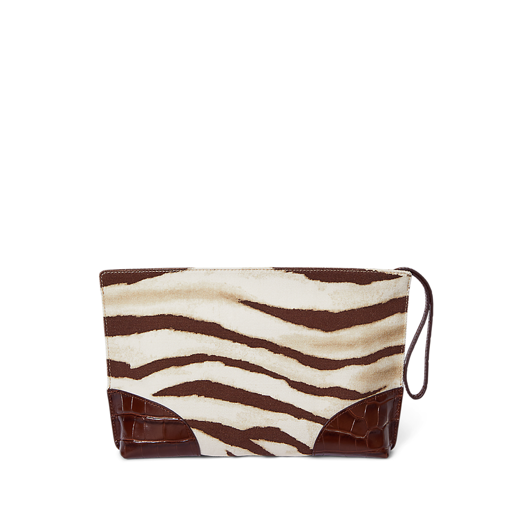 LRL Zebra-Print Canvas &amp; Leather Large Pouch/Torba 432974536001