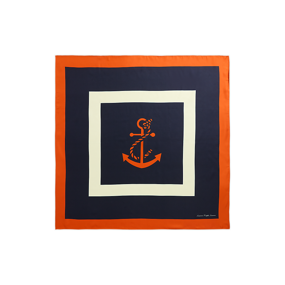 LRL Anchor-Print Silk Twill Square Scarf/Marama 454966212001