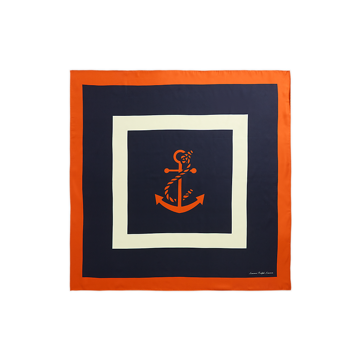 LRL Anchor-Print Silk Twill Square Scarf/Marama 454966212001