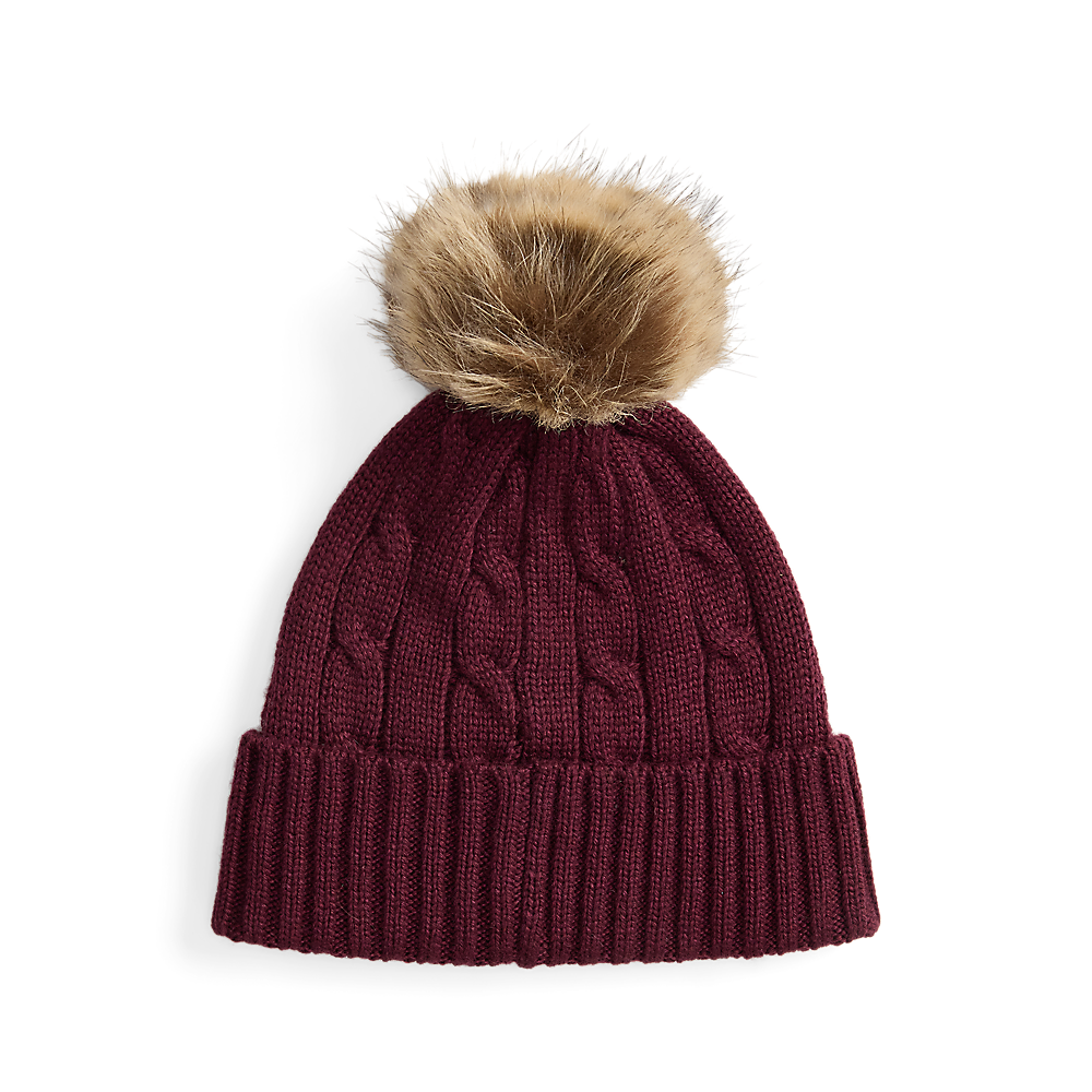LRL Crest-Patch Pom-Pom Cable-Knit Beanie/Kapa 454P04455006