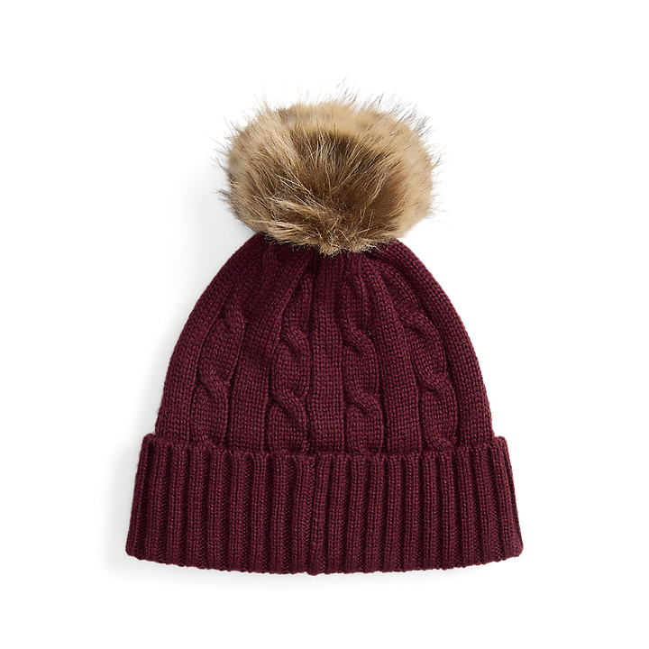 LRL Crest-Patch Pom-Pom Cable-Knit Beanie/Kapa 454P04455006