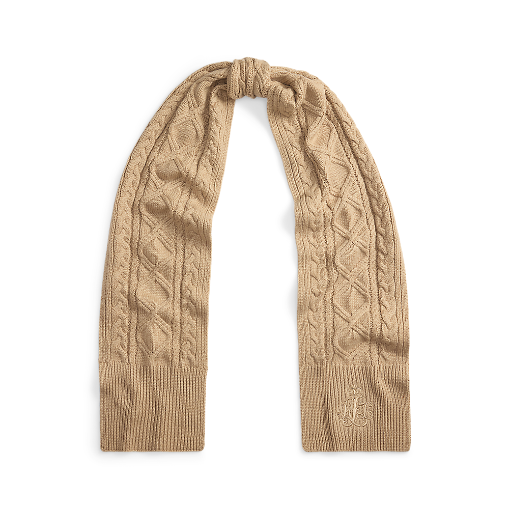 LRL Embroidered-Logo Cable-Knit Scarf/Šal 454P04467003