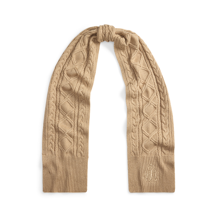 LRL Embroidered-Logo Cable-Knit Scarf/Šal 454P04467003