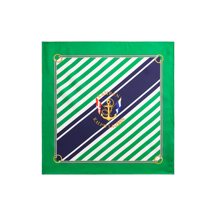 LRL Striped Anchor-Crest Silk Square Scarf/Šal 454P09785001