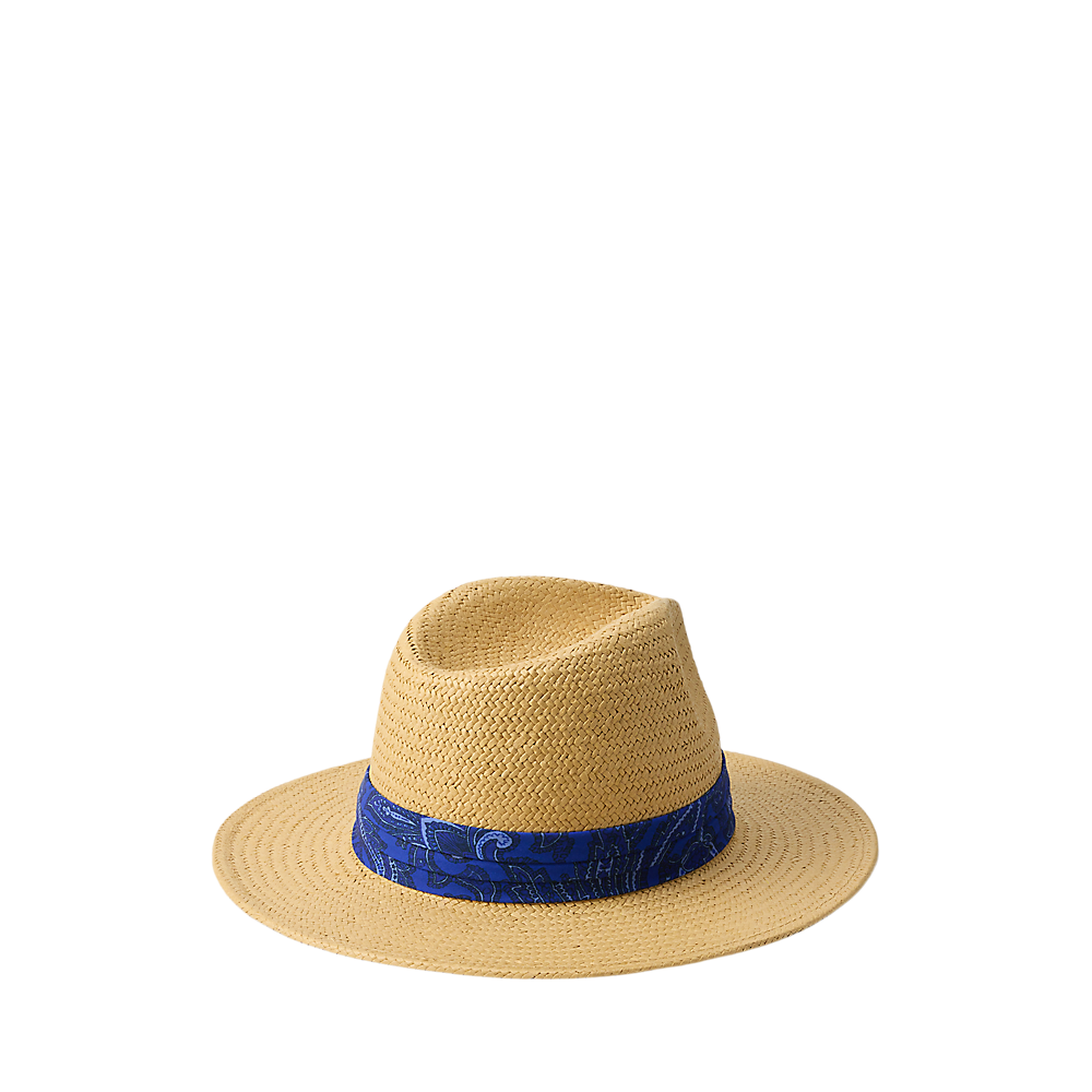 LRL Paisley-Scarf-Trim Straw Fedora/Kapa 454P09810001