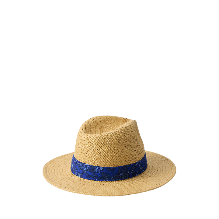 LRL Paisley-Scarf-Trim Straw Fedora/Kapa 454P09810001