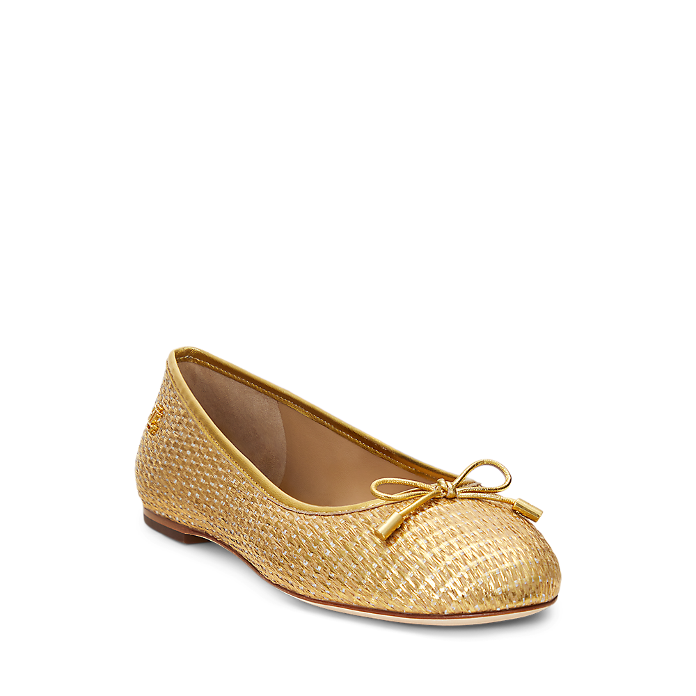 LRL Jayna Leather-Trim Metallic Straw Flat/Balerinke 802956767001