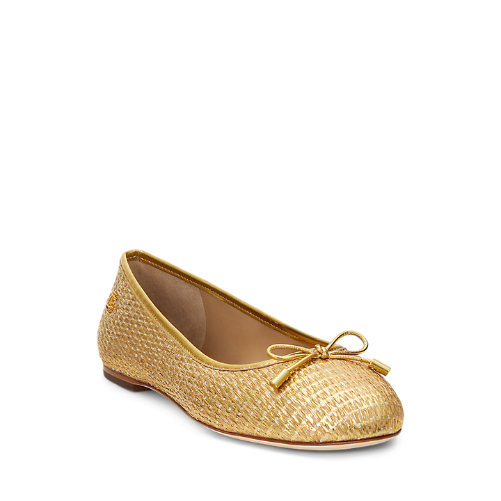 LRL Jayna Leather-Trim Metallic Straw Flat/Balerinke 802956767001