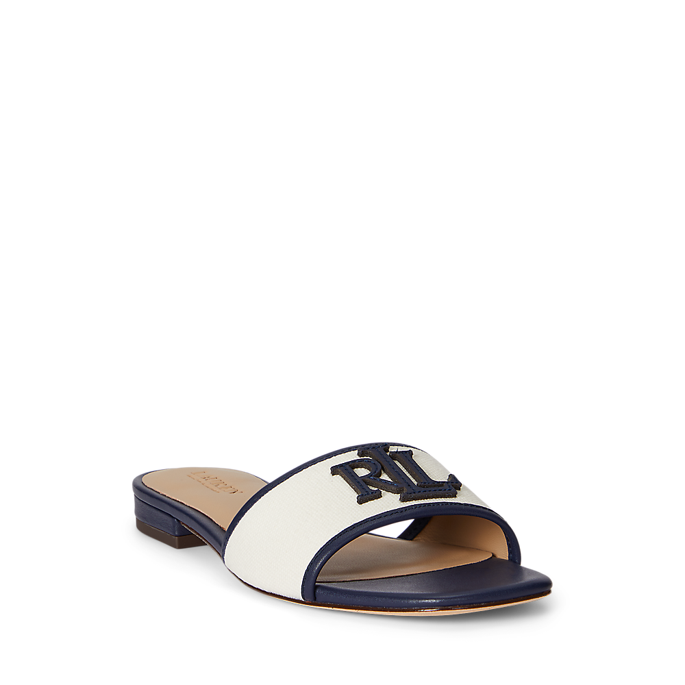 LRL Everley Leather-Trim Canvas Slide Sandal/Sandale 802P04395001