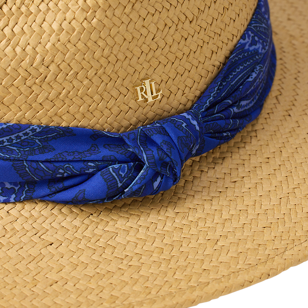 LRL Paisley-Scarf-Trim Straw Fedora/Kapa 454P09810001