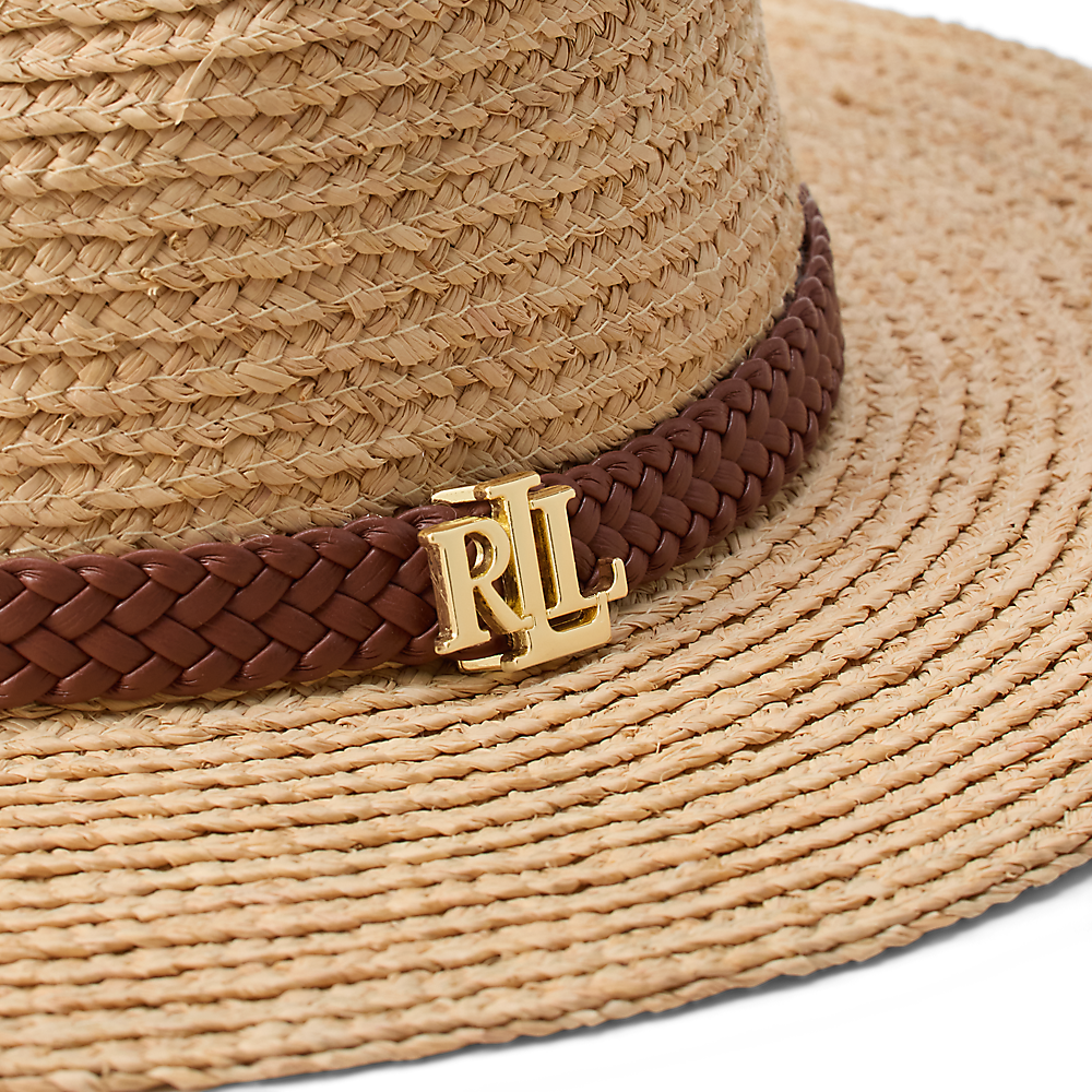 LRL Faux-Leather-Trim Raffia Fedora/Šešir 454P14391001