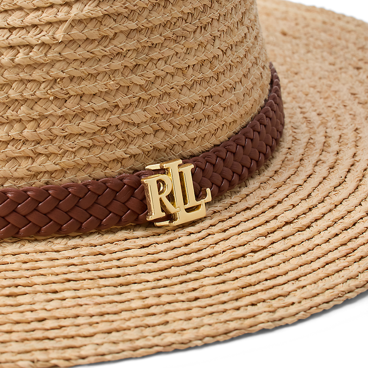 LRL Faux-Leather-Trim Raffia Fedora/Šešir 454P14391001