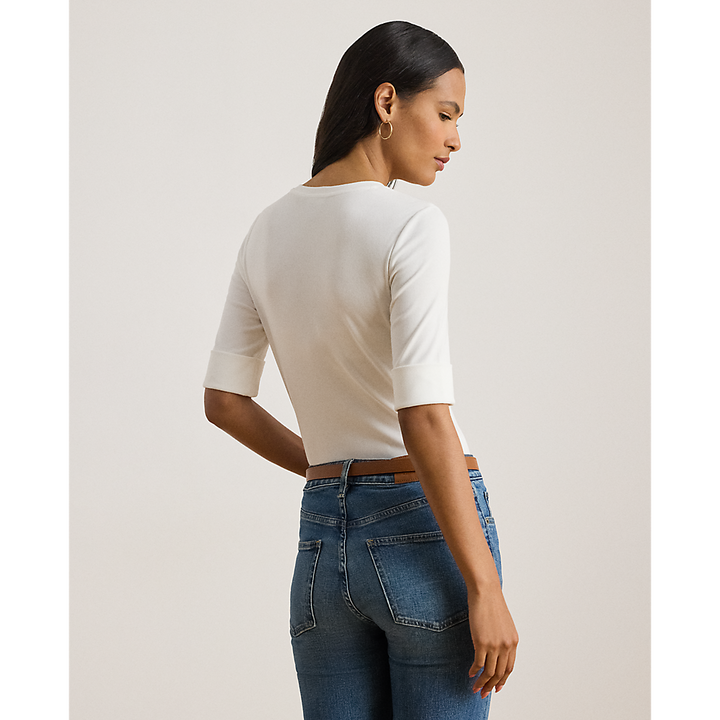 LRL Stretch Cotton Elbow-Sleeve V-Neck Tee/Majica 200815843001