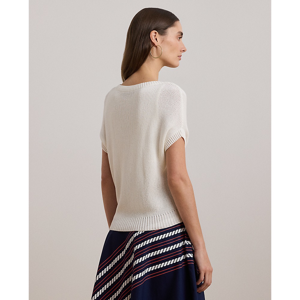 LRL Rib-Knit Short-Sleeve V-Neck Jumper/Pulover 200957580001