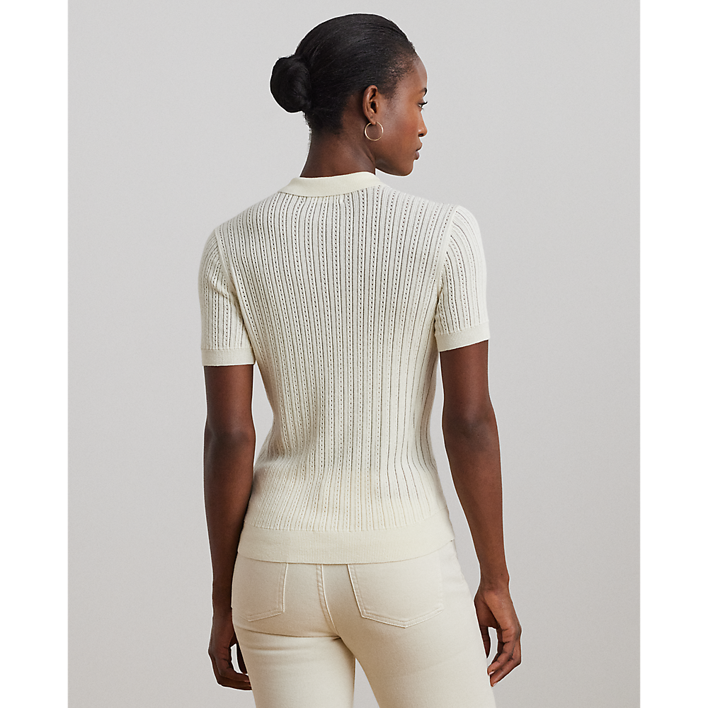 LRL Pointelle-Knit Cotton-Blend Polo Jumper/Pulover 200963653001