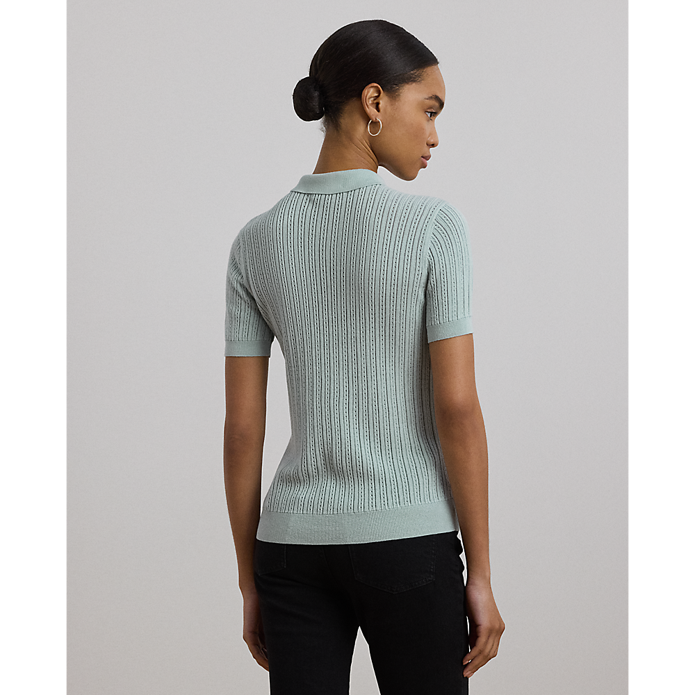 LRL Pointelle-Knit Cotton-Blend Polo Jumper/Pulover 200963653002
