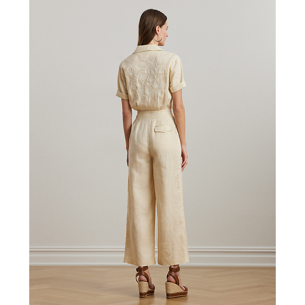 LRL Embroidered Linen Short-Sleeve Jumpsuit/Kombinezon 200963735001