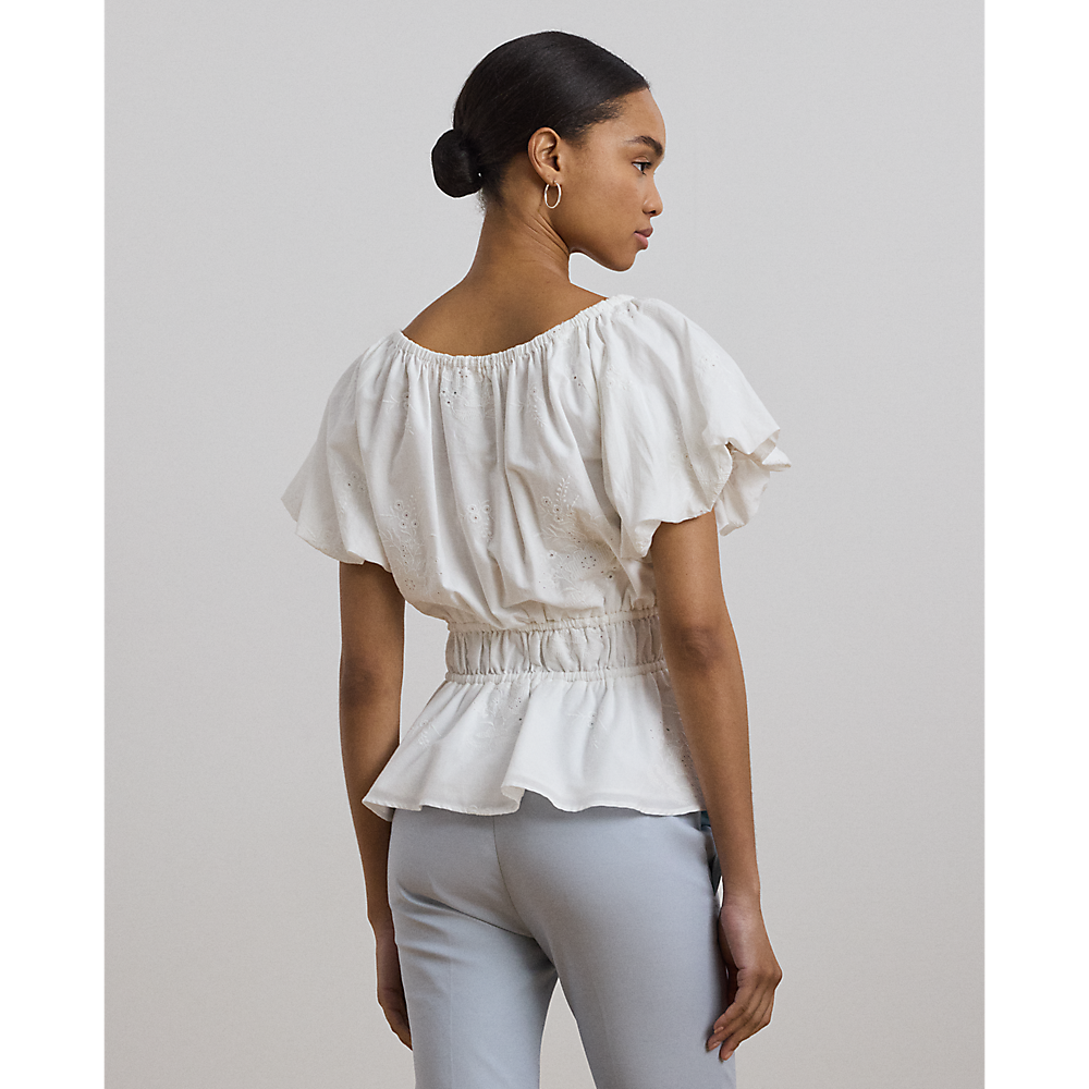 LRL Eyelet Cotton Voile Peplum Blouse/Majica 200966197001