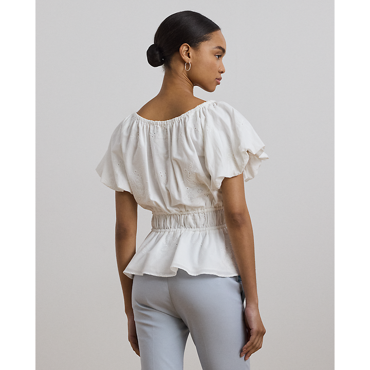 LRL Eyelet Cotton Voile Peplum Blouse/Majica 200966197001