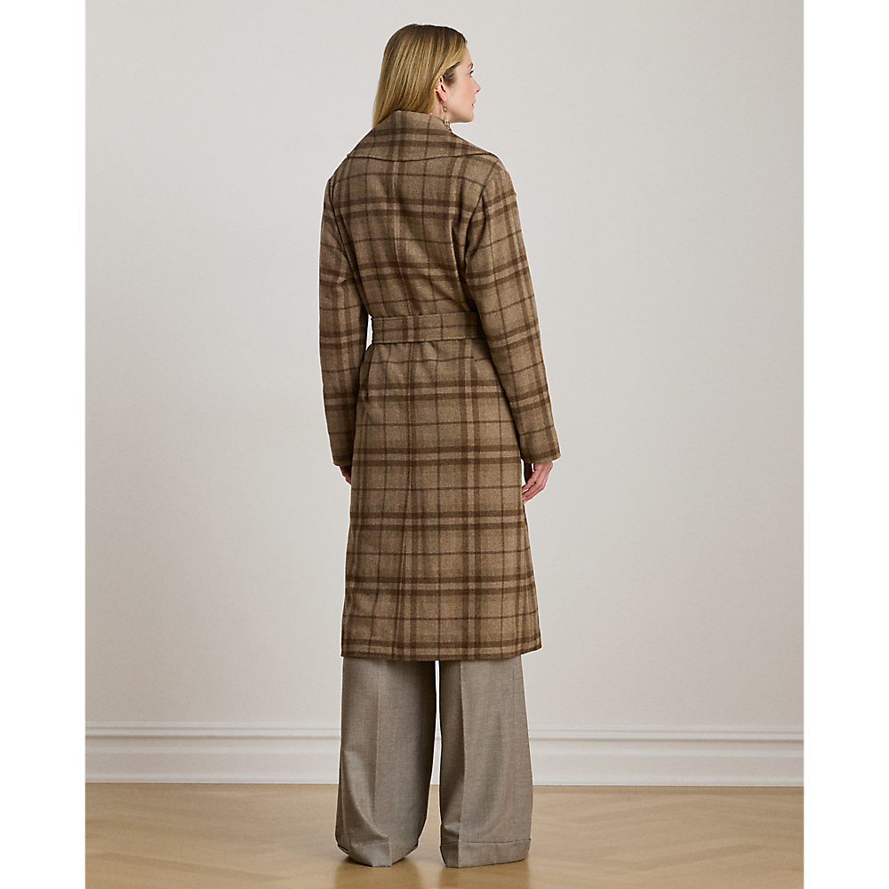 LRL Plaid Wool-Blend Twill Wrap Coat/Kaput 200979580001