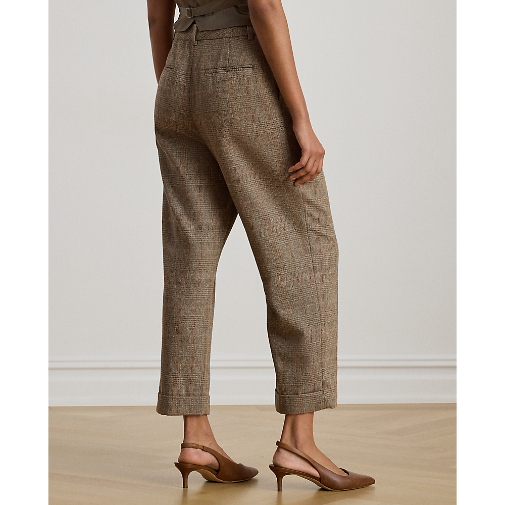 LRL Glen Plaid Pleated Cropped Trouser/Hlače 200979821001