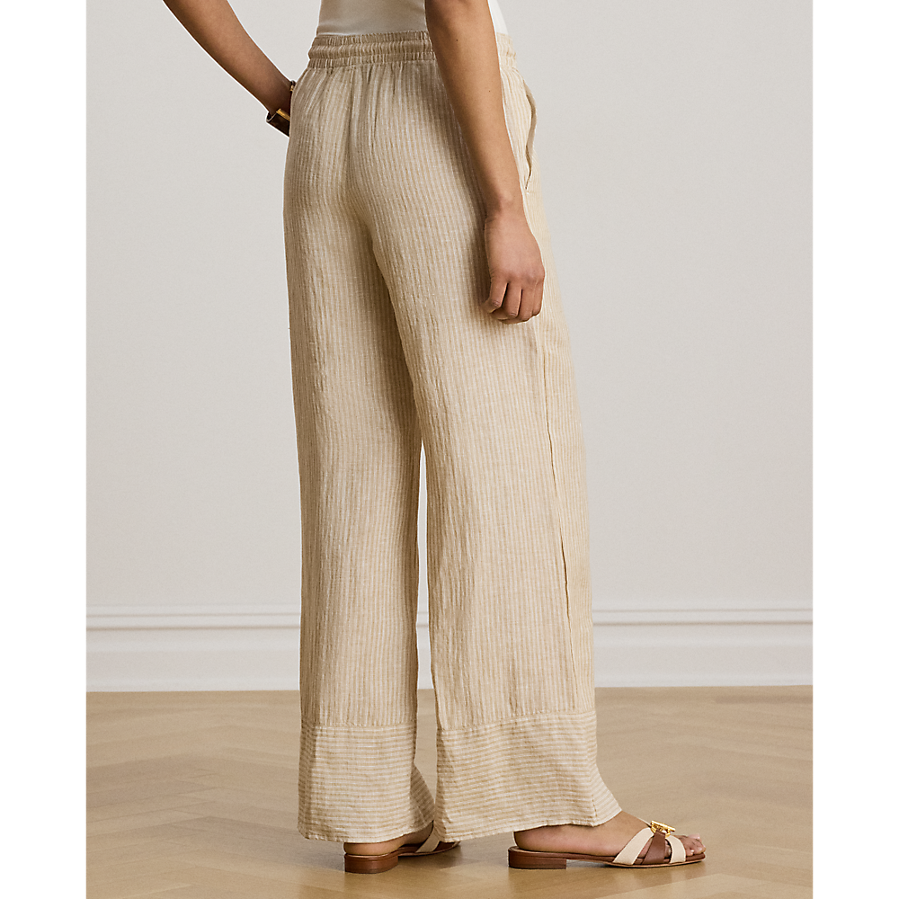 LRL Striped Linen Wide-Leg Trousers/Hlače 200P14001001