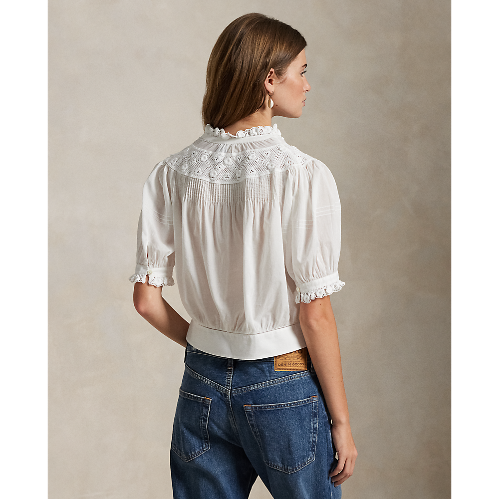 PRL Lace-Trim Cotton Voile Top/Košulja 211965852001