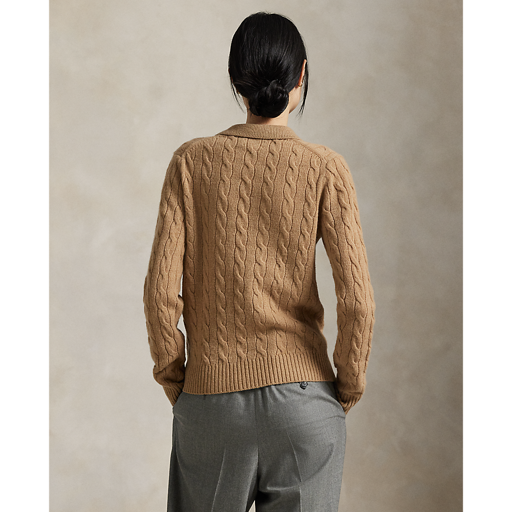 PRL  Cable-Knit Wool-Cashmere Polo Sweater/Pulover 211972132002