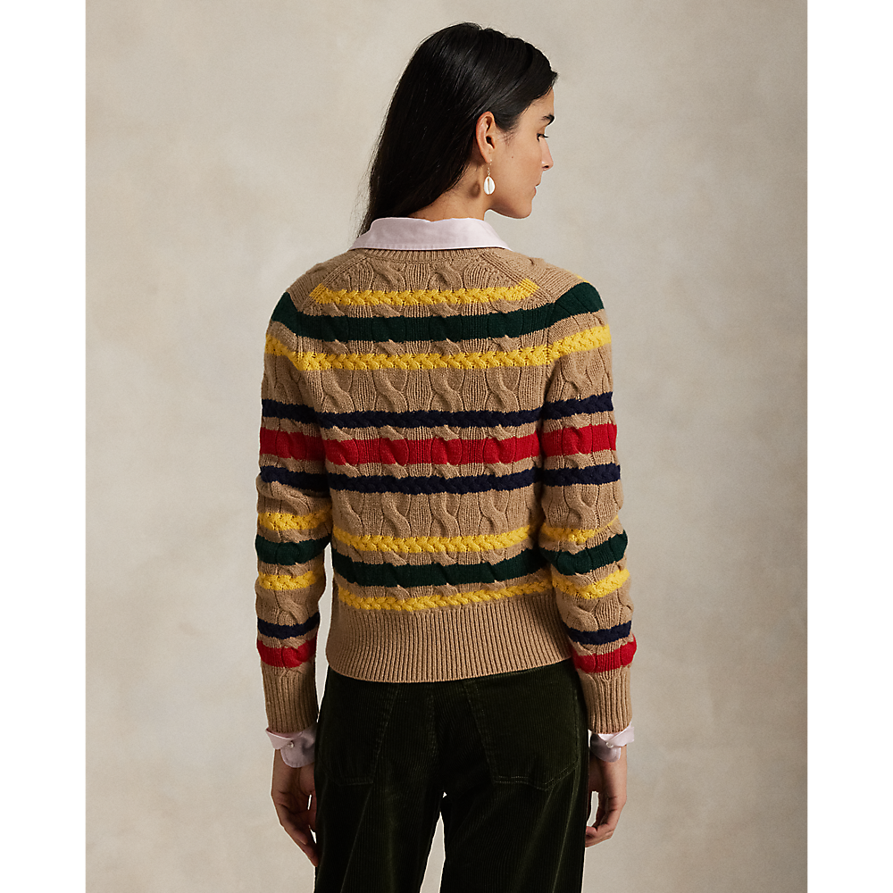 PRL Striped Cable Wool-Cashmere Cardigan /Pulover 211972837001