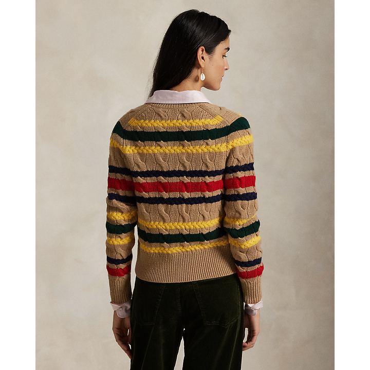 PRL Striped Cable Wool-Cashmere Cardigan /Pulover 211972837001