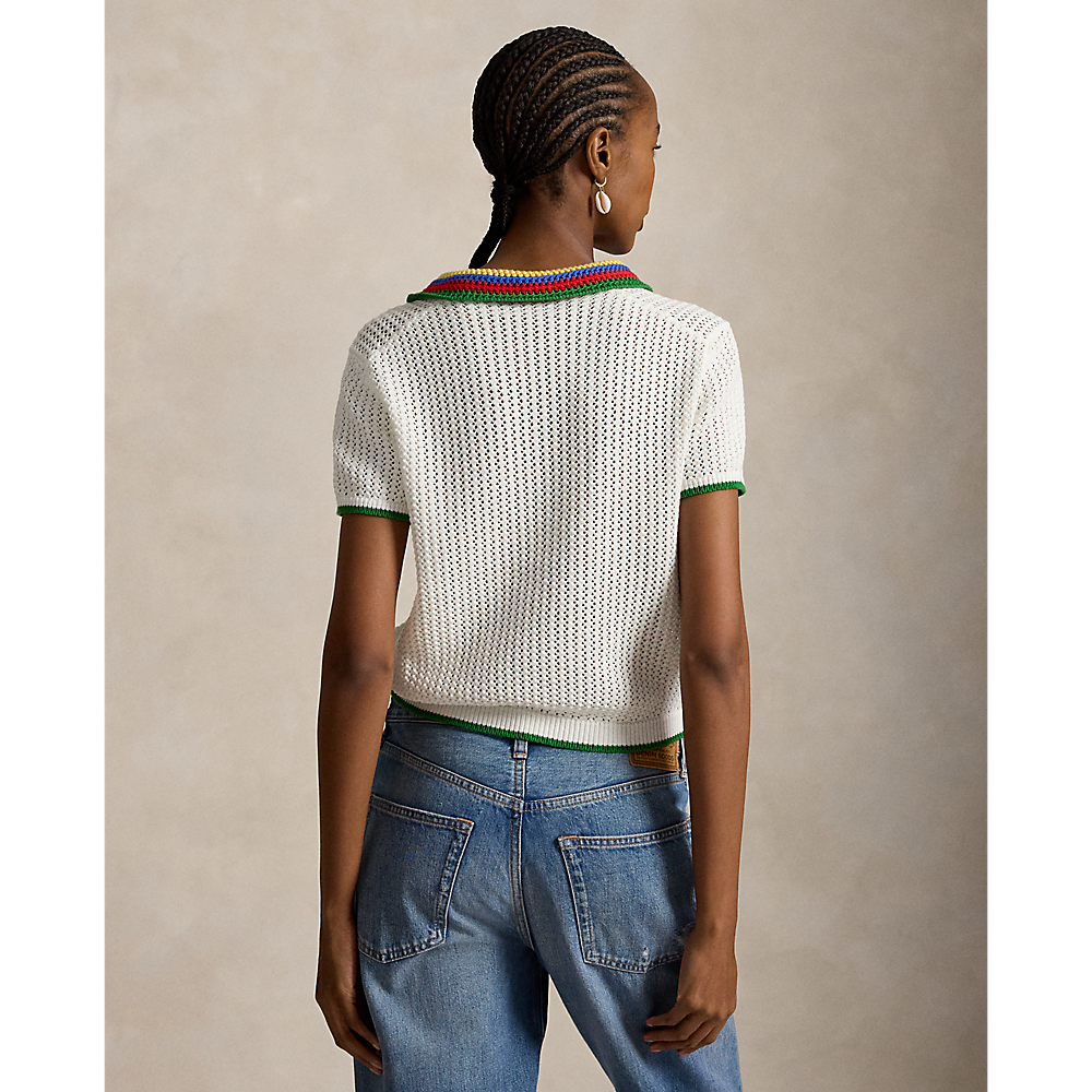 PRL Striped-Collar Pointelle Polo Shirt/Polo majica 211A12725001