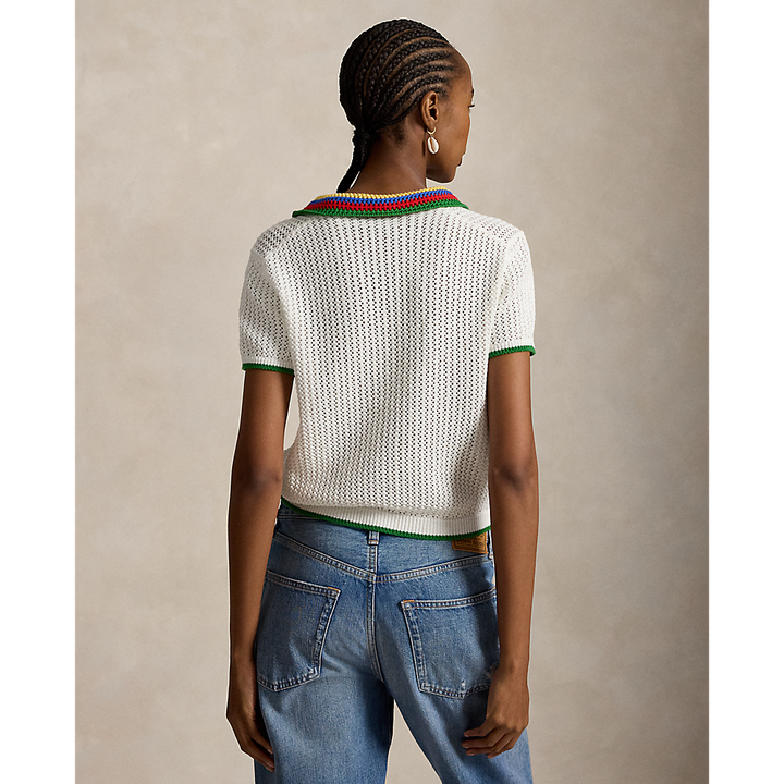 PRL Striped-Collar Pointelle Polo Shirt/Polo majica 211A12725001