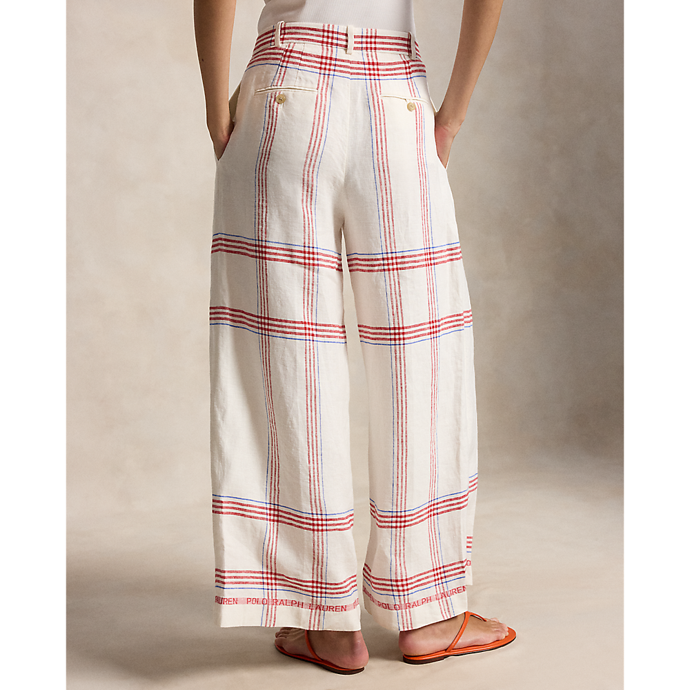 PRL Plaid Linen Wide-Leg Cropped Pant/Hlače 211A12970001