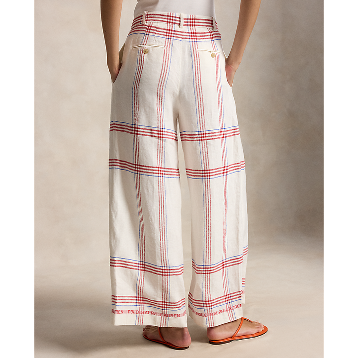 PRL Plaid Linen Wide-Leg Cropped Pant/Hlače 211A12970001