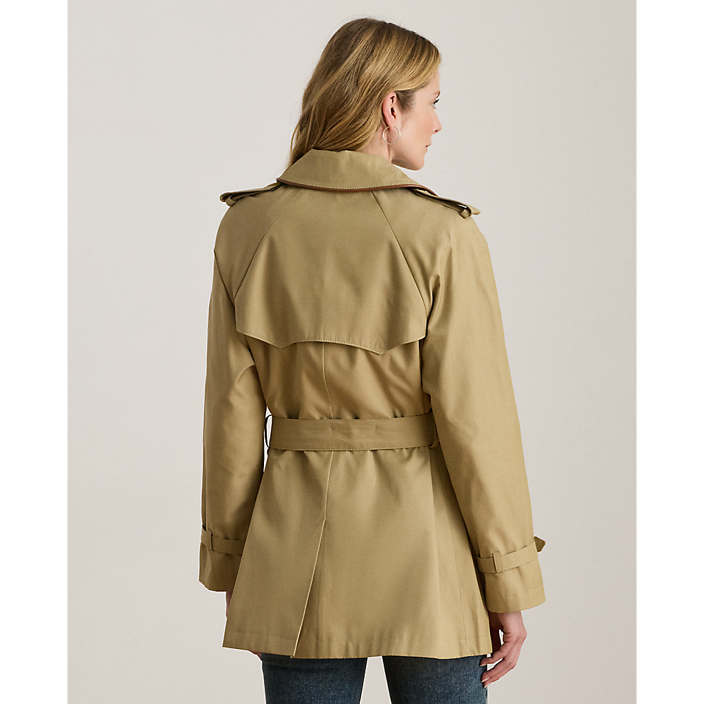 LRL Faux-Leather-Trim Trench Coat/Baloner 297979525001