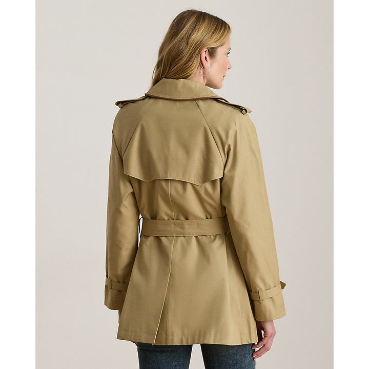 LRL Faux-Leather-Trim Trench Coat/Baloner 297979525001