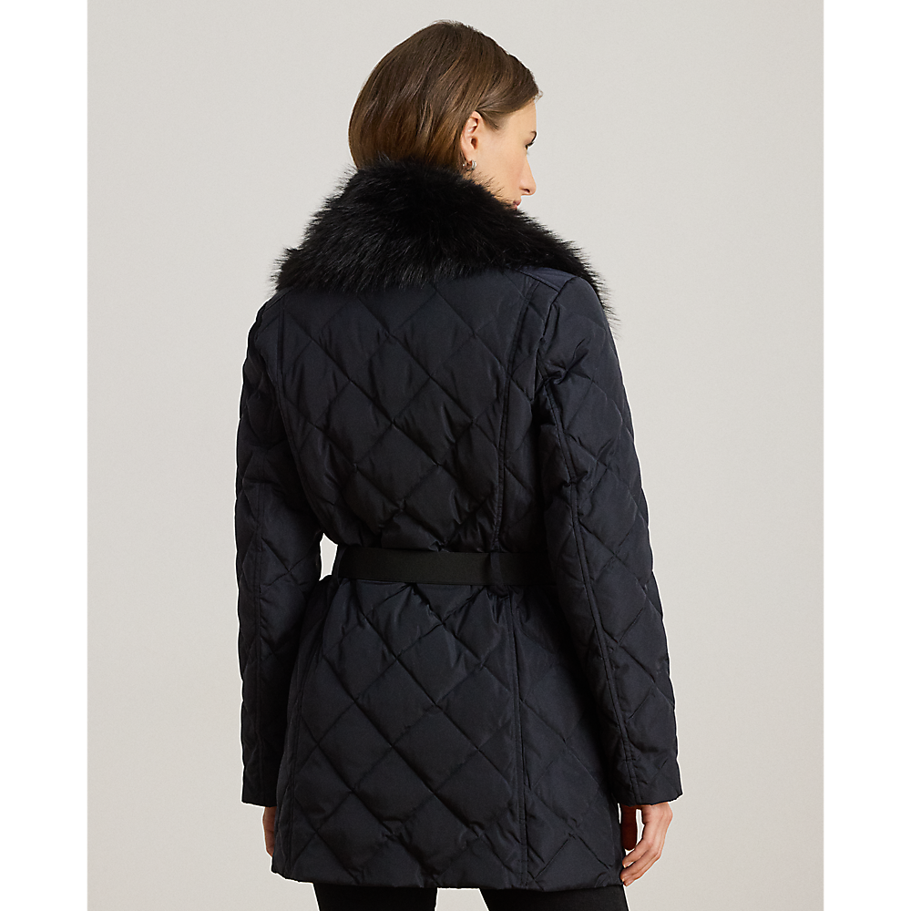 LRL Faux-Fur-Trim Diamond-Quilted Down Coat/Jakna 297P04108001