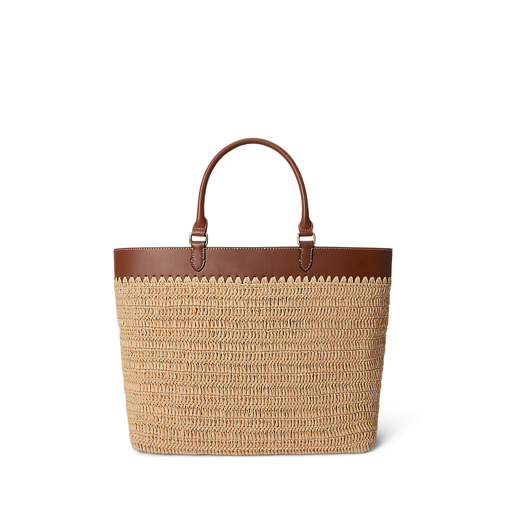 LRL Leather-Trim Straw Large Kyla Tote Bag/Torba 431982183001