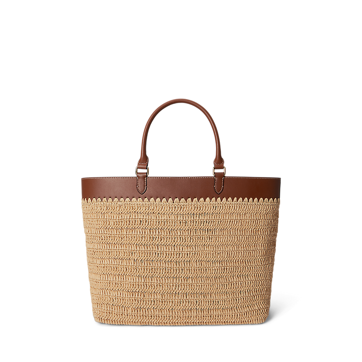 LRL Leather-Trim Straw Large Kyla Tote Bag/Torba 431982183001