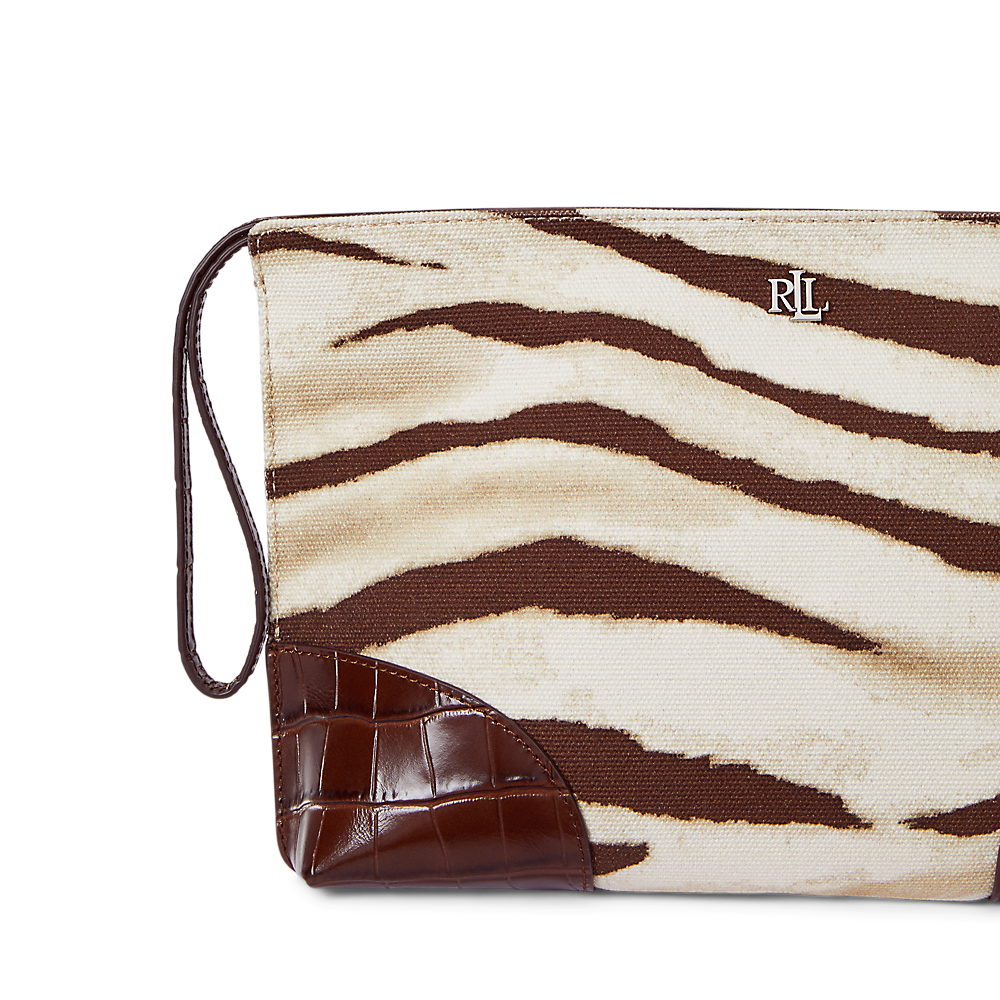 LRL Zebra-Print Canvas &amp; Leather Large Pouch/Torba 432974536001