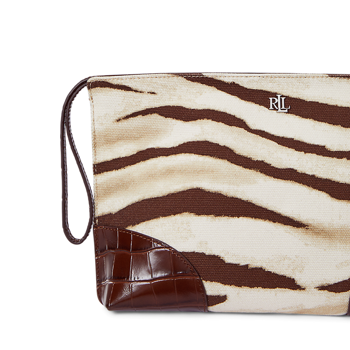 LRL Zebra-Print Canvas &amp; Leather Large Pouch/Torba 432974536001