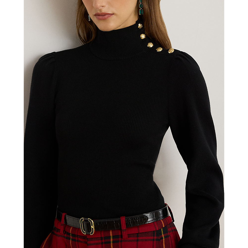 LRL Button-Trim Mockneck Jumper/Pulover 200882214001
