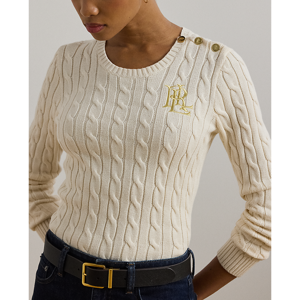 LRL Button-Trim Cable-Knit Cotton Jumper/Pulover 200932223002