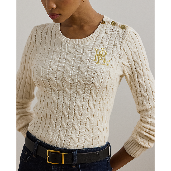 LRL Button-Trim Cable-Knit Cotton Jumper/Pulover 200932223002